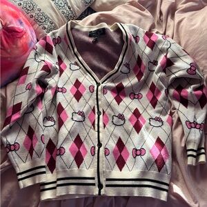 Forever 21 Pink and White Argyle Cardigan